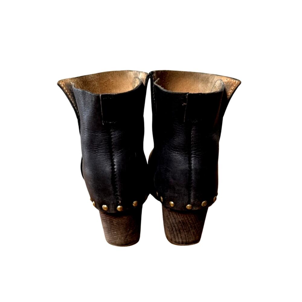 VNTG Handmade Leather Clog Boots Studded Wood Block Platform Heel Boho Black 8 - Picture 4 of 6